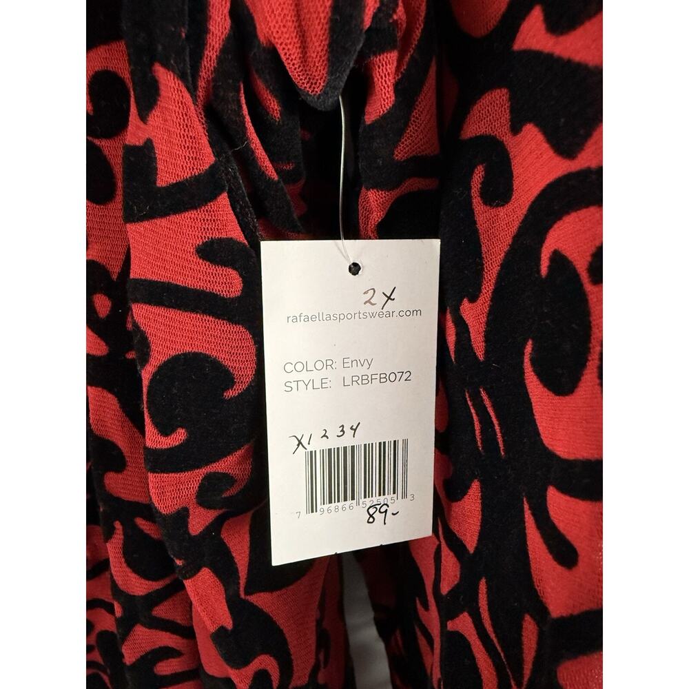 Alfani Mesh Velvet Burnout Red Black Top Asymmetric Size 3x NEW Holiday Evening - Picture 3 of 9